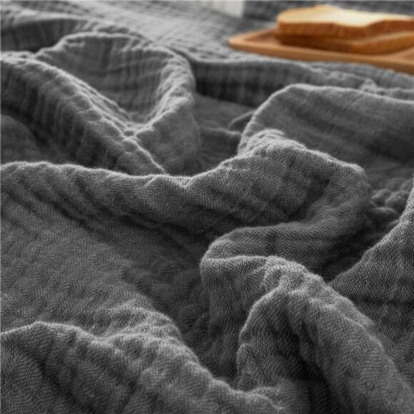 100% Cotton Muslin Blanket Twin Size 66" x 90", 4-Layer Lightweight